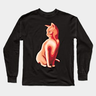 Cat Contour Line Art - Orangy Red Long Sleeve T-Shirt